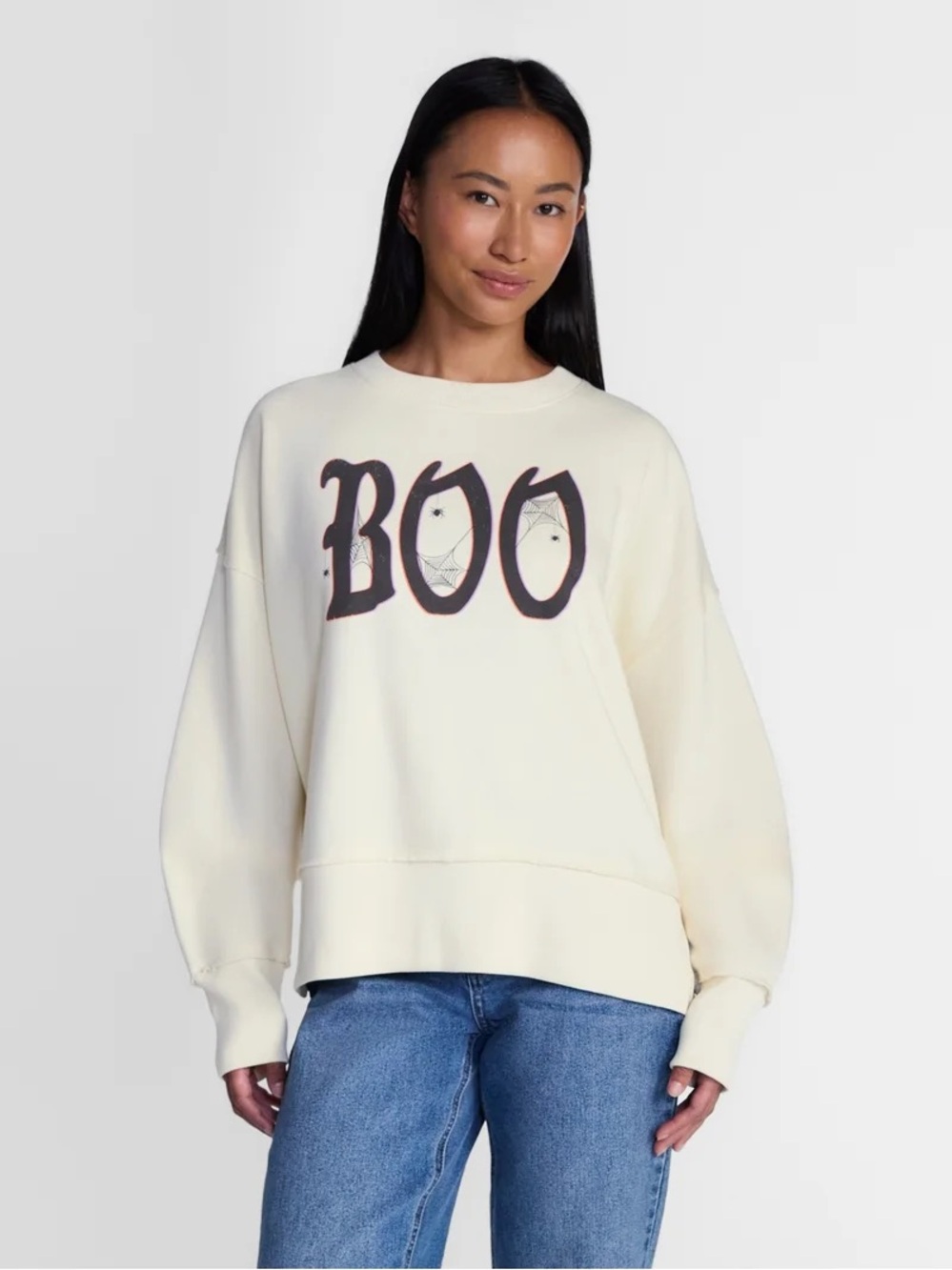 Way to Celebrate Women's Halloween Gothic “Boo” French Terry Knit Sweatshirt NWT